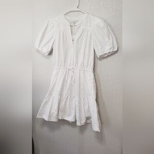 Free Assembly Women's Cotton Eyelet Tiered Mini Dress with Puff Sleeves